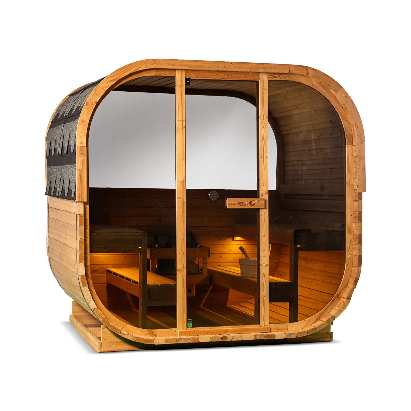 DHARANI CUBE Sauna d'extérieur Vapeur jusqu'à 6 personnes I LED I THERMO épicéa I 8000w