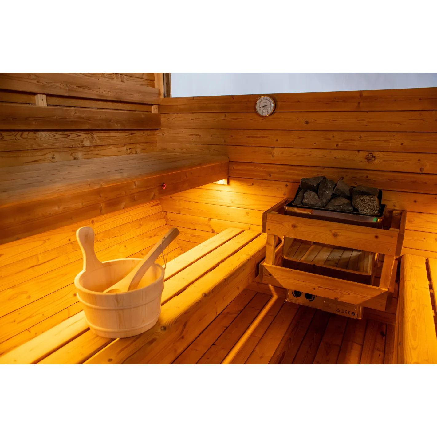 DHARANI CUBE Sauna exterior Vapor hasta 6 personas | Abeto THERMO I LED I 8000w potencia